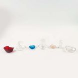 LALIQUE GLASS. SEAHORSE, FISH PIN DISH, MERMAID PIN DISH AND RED GLASS BOWL (7).