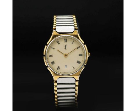 DUO-TONE YVES SAINT LAURENT MENS QUARTZ WATCH. 90's duo-tone Yves Saint Laurent Men's watch Quartz.