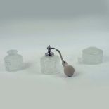 LALIQUE GLASS. LES ENFANTS DRESSING TABLE SET (3).