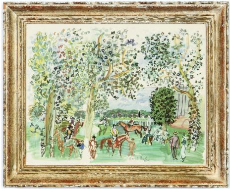 RAOUL DUFY. LE PADDOCK. Signed in the plate, Lithograph French vintage frame, 46 x 36 cm.