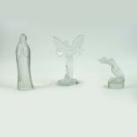 LALIQUE GLASS. FAIRY, VIRGIN MARY AND KNEELING NUDE FIGURES (3).