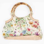 GUCCI VINTAGE FLORAL BAMBOO HANDLE SHOULDER BAG.