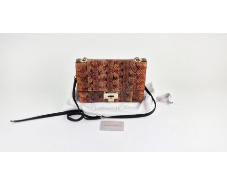JIMMY CHOO HANDBAG. multicoloured exotic leather, front flap closure, adjustable chain and leather strap, leather and suede i