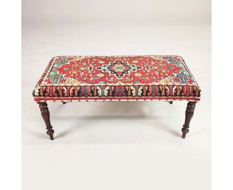PART WILLIAM IV MAHOGANY STOOL. Carpet upholstered, 43cm H x 100cm W x 50cm D.