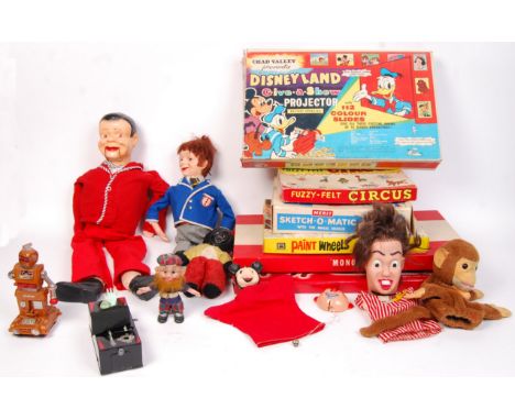 A collection of vintage board games, puppets &amp; ventriloquist dolls to include; school boy Ken Dodd, gardener, etc &amp; g