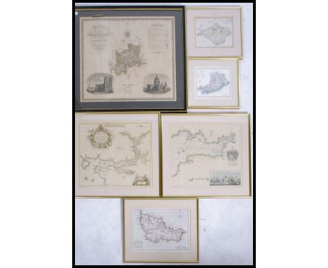 A collection of vintage 20th century framed and glazed map prints to include Middlesex, Isle of Wight, Cork, Gulf of Gascony 