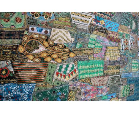 A stunning vintage 20th century patchwork Bedspread, Indian Blanket, Kantha Throw  of Indian origin. Made from several differ