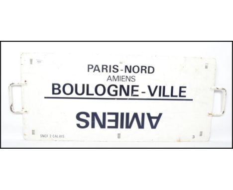 A vintage 20th century French Railway double sided sign having a white ground with black lettering reading Paris-Nord and Ami