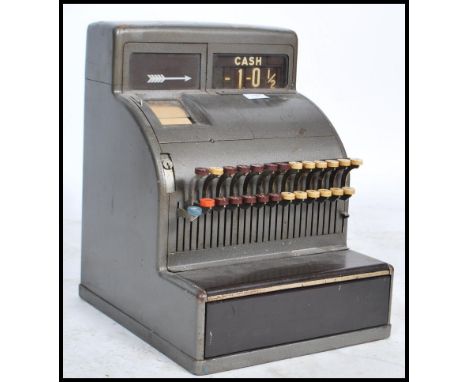 A vintage mid century enamel metal National Till - Cash register complete with good coloured buttons and number dial top. Mea