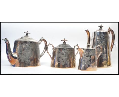 An Edwardian collection of silver plate to include a tea / coffee service comprising coffee pot, teapot, milk jug, creamer.&n