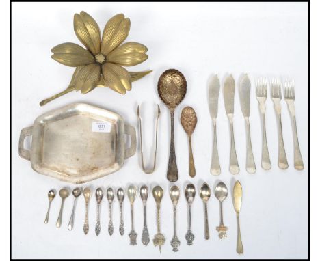 A good collection of silver plated and continental silver flat ware to include berry spoons, Victorian scalloped ladle, vario