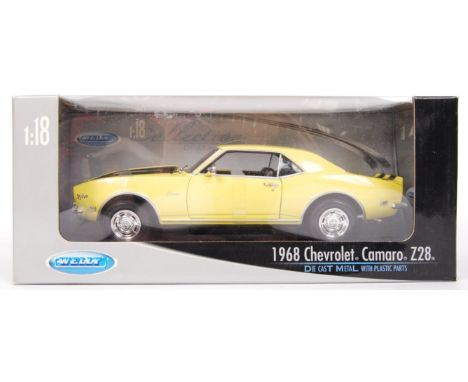 An original Welly Diecast made 1:18 scale 1968 Chevrolet Camaro Z28 diecast model car. Appears mint, within the original box.
