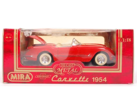 An original Mira made 1:18 scale ' Golden Line Collection ' diecast model Corvette 1954 red sports car. Within the original b