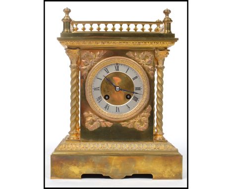 A good 19th century Richard &amp; Cie brass cased mantel / bracket clock having an enamel dial with gallery and spire surroun