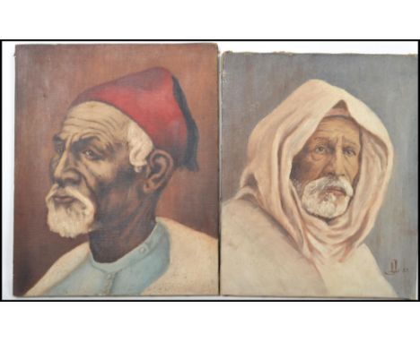 A pair of early 20th century oil on canvas paintings / portrait studies of&nbsp; Moorish gentleman, the gent dressed in tradi