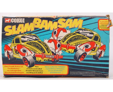 An original vintage Corgi M5100 Slam Bam Sam racing car set. Appears complete within the original box with attachable 'Deadly