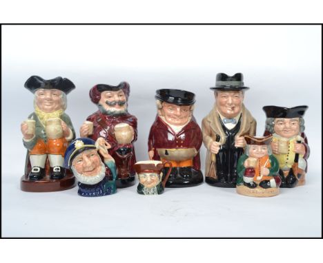 A collection of Royal Doulton 20th century ceramic Toby and Character jugs to include, Old Salt D6554, Old Charley, Honest Me