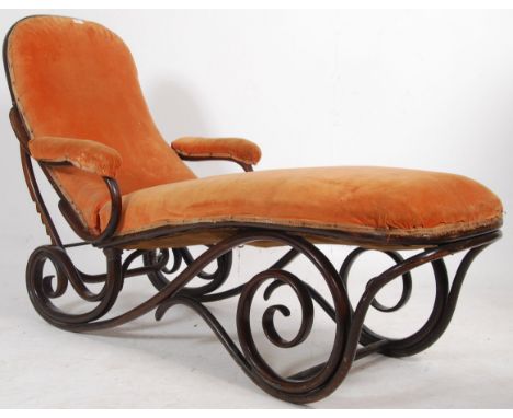 An Original Thonet 19th century bentwood chaise longue ' sleeping sofa ' raised on stunning scrolled bentwood frame with an a