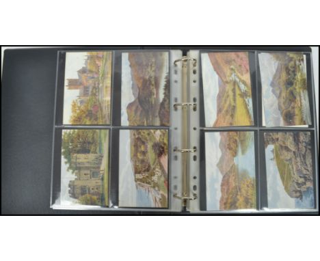 A vintage postcard album containing a collection of approximately 200 postcards by artist A.R. Quinton. 