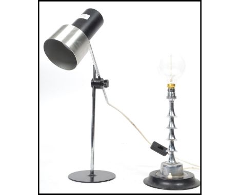 A vintage mid 20th century Italian chrome bobbin effect table lamp together with another chrome desk lamp, please refer to im