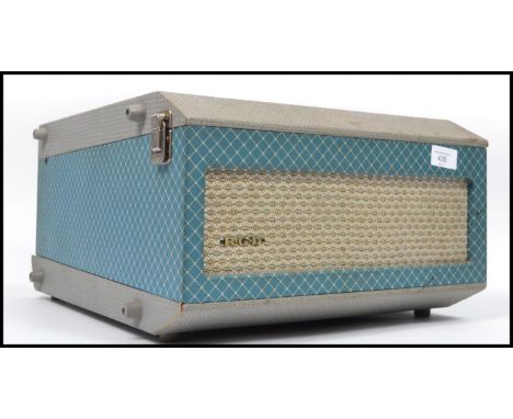 A vintage mid 20th century two tone R.G.D portable record player, fitted with a four speed&nbsp; U38 Gerrard record deck . Wh