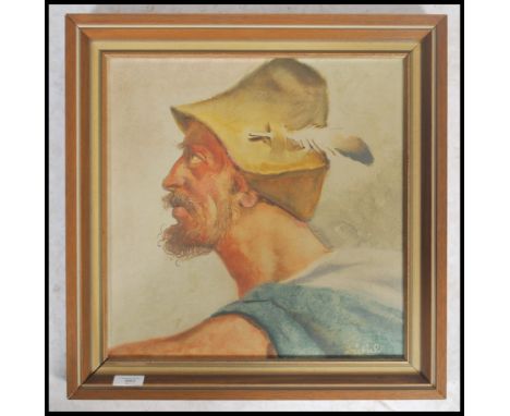 A vintage 20th century portrait painting of a Bavarian Peasant by German artist Henrich Bichel Garmisch 1897-1965, signed to 