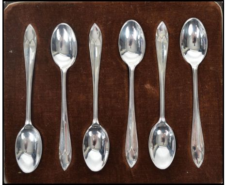 A vintage 20th century Art Deco silver hallmarked coffee / tea spoon set by C W Fletcher &amp; Son Ltd ( Charles William Flet