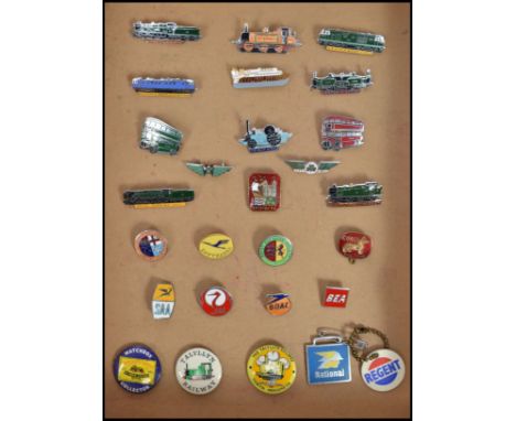 A collection of 20th century enamel badges relating to transport to include railway, shipping, flight etc. Please see images.