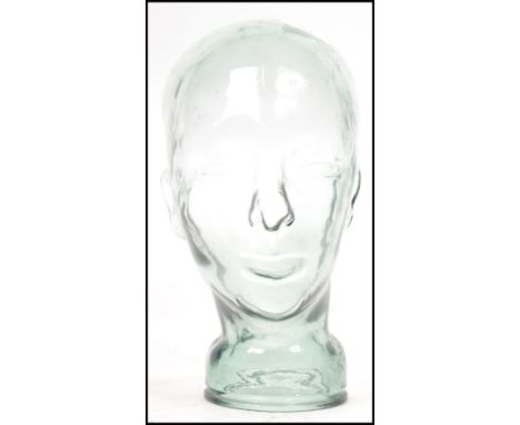 A 20th century moulded pressed glass phrenology type head - shop display stand / millinery&nbsp;mannequin head. Moulded and p