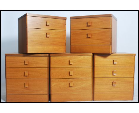 A group of five vintage 20th century Stag furniture small chest of drawers / bedsides of teak construction, three being three