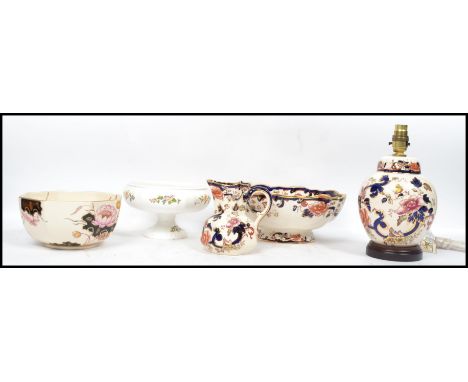 A collection of boxed ceramics to include a Masons Mandalay pattern hydra jug, a Masons Prunus Mandalay lamp base, Masons Man