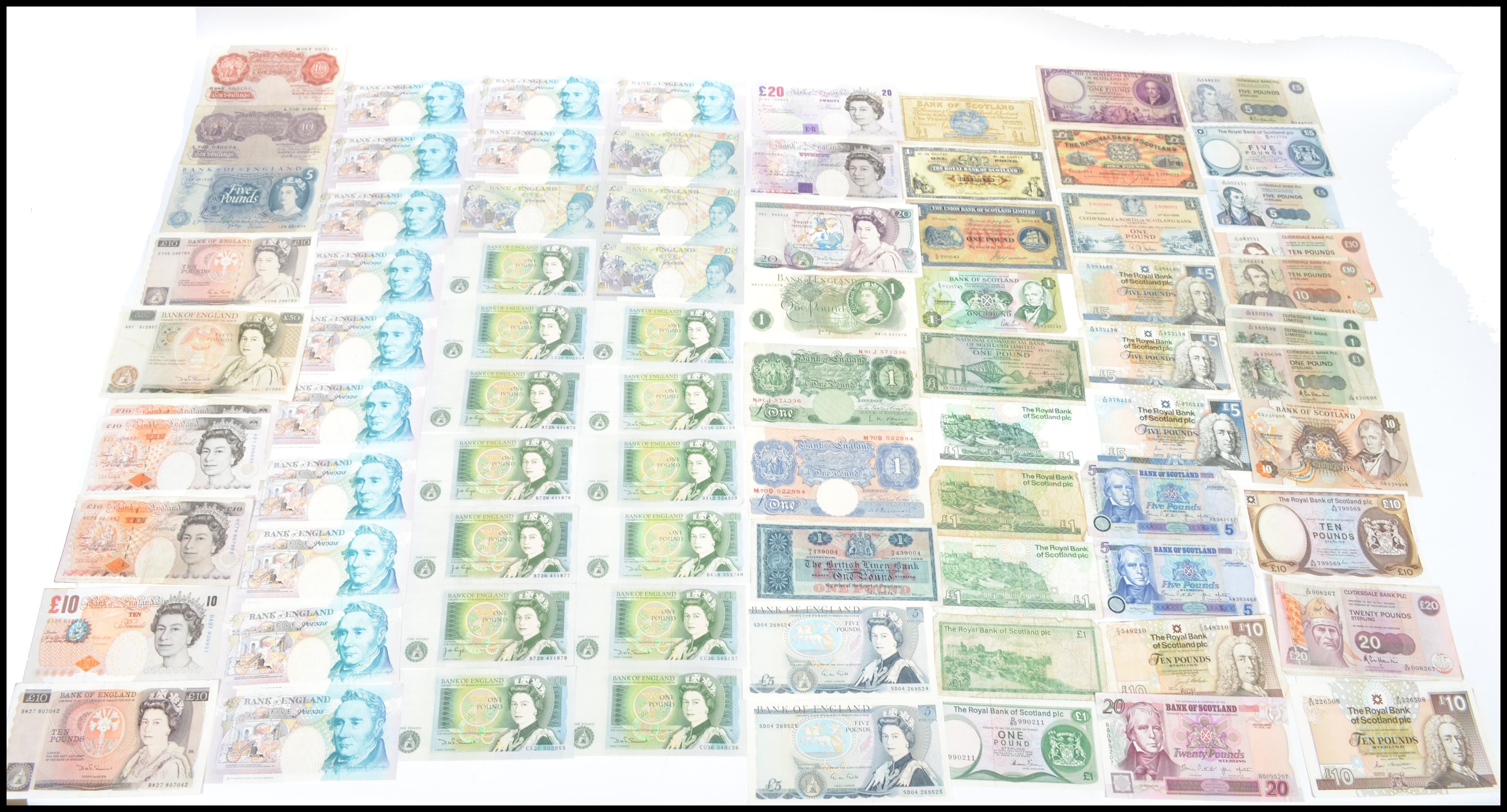A large collection of out of circulation British banknotes to include £