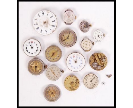 A large collection of pocket watch parts to include Rotary, Avia, Zodiac, Chalet, Avia and a series of early 20th century unn