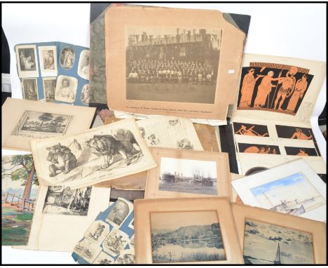 A vintage 20th century artist portfolio folder to include many paintings studies and prints to include classical greek vases,