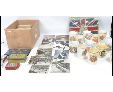 Royalty. Collection of Coronation mugs (inc George 5th &amp; 6th), postcards, photos, publications &amp; souvenirs. Large vin