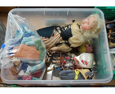 A small collection of continental dolls, loose Pelham puppet, dolls clothes etc