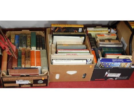 Three boxes of various books relating to art, literature and antiques, to include An illustrated history of Meissen by Berlin