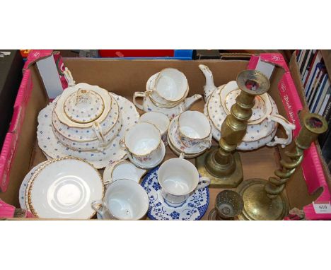 A box containing a collection of various ceramics and metalware, to include a Victorian part tea serviceCondition report: Fac