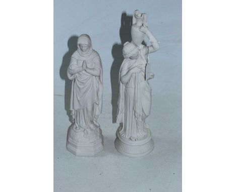 A Parian figure of a female Grecian water carrier, dressed in robes in standing pose with urn upon her shoulder, height 36cm,
