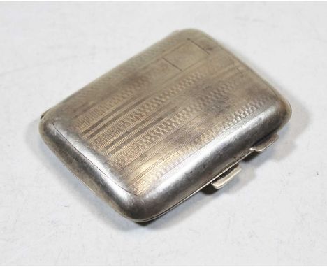 A George V silver pocket cigarette case, of hinged rectangular form, having engine turned decoration and gilt-washed interior