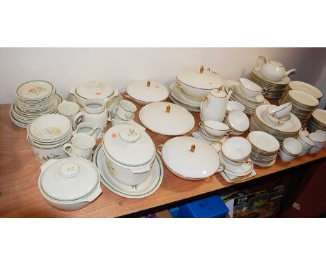 An Eschenbach German dinner service, on a cream ground with gilt banding; together with a Royal Doulton Lambethware Willow th