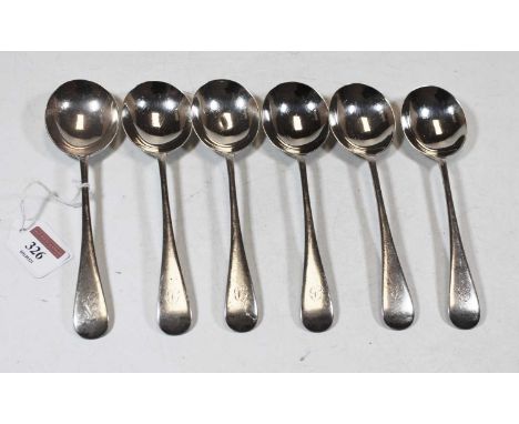 A set of six George V silver soup spoons, in the Rat-tail pattern, maker Walker &amp; Hall, Sheffield 1911, weight 11.3ozCond