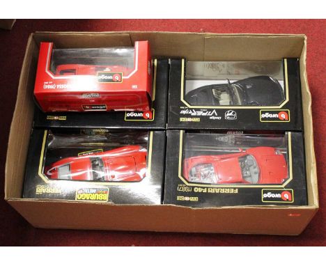 A collection of Burago 1:18 scale model diecast vehicles, to include Ferrari F40, Dodge Viper, Ferrari 250 GTO etc