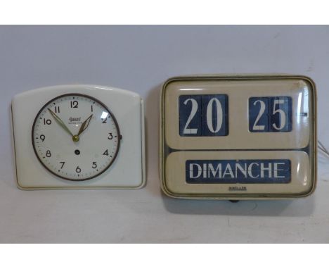 A vintage Italian enamelled Brillie&nbsp;wall clock together with a vintage Garant ceramic clock