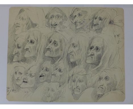 A pen sketch of faces, monogrammed JW to lower left, 23 x 29cm 