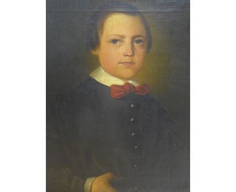 19th century Continental school, Portrait of a young boy, oil on canvas, in modern black frame, 46 x 40cm 