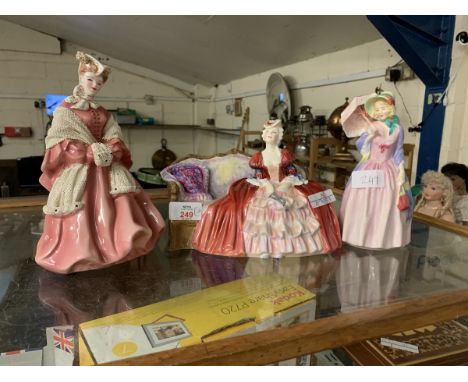 COLLECTION OF TWO ROYAL DOULTON FIGURES COMPRISING BELLE-O-THE-BALL HN1997, MISS DEMURE HN1402 AND A FURTHER SIMILAR LADY FIG