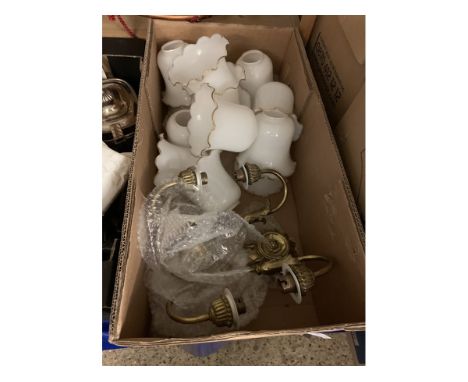 BOX CONTAINING WALL LAMP, GLASS SHADES