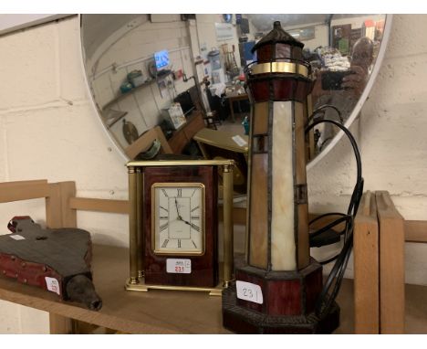 QUARTZ MANTEL CLOCK TOGETHER WITH A NOVELTY LIGHTHOUSE LAMP