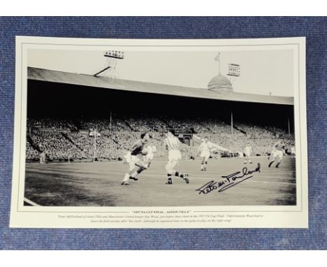 Peter McParland signed 16x12 1957 F. A Cup Final Aston Villa black and white print. Peter McParland of Aston Villa and Manche